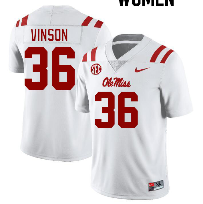 Women #36 Rayf Vinson Ole Miss Rebels College Football Jerseyes Stitched Sale-White - Click Image to Close